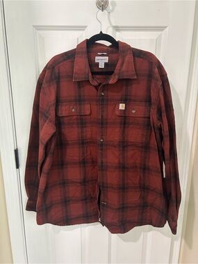 Carhartt Rust Red and Black Plaid Flannel Work Shirt